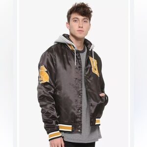 Harry Potter Hufflepuff Satin Varsity Coaches Jacket Black & Yellow SZ S